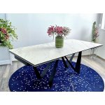 Стол RIETI 200 KL-99 Белый мрамор матовый, итальянская керамика / черный каркас М-City