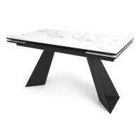 Стол Купер 160 БЕЛЫЙ МРАМОР, черная шагрень, стекло / ЧЕРНЫЙ каркас М-City