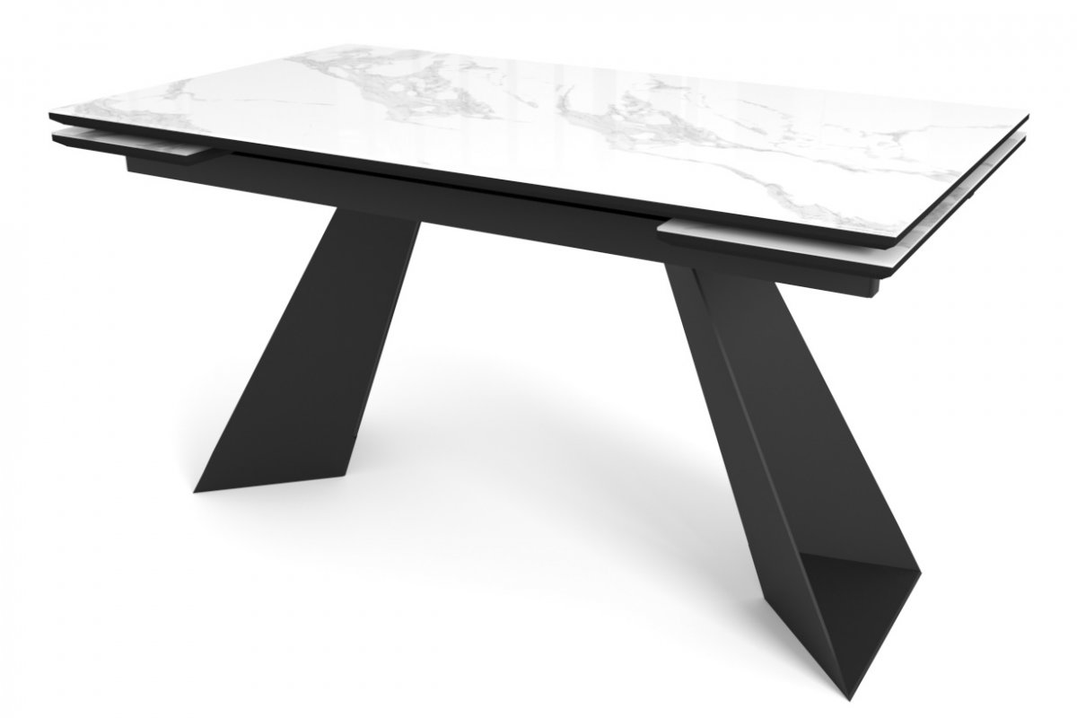 Стол Купер 160 БЕЛЫЙ МРАМОР, черная шагрень, стекло / ЧЕРНЫЙ каркас М-City
