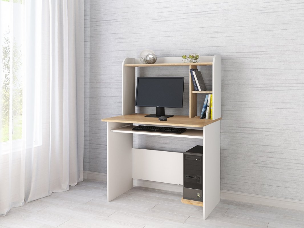 Стол компьютерный Грета-2, белый/дуб крафт Стол компьютерный Грета-2, белый/дуб крафт