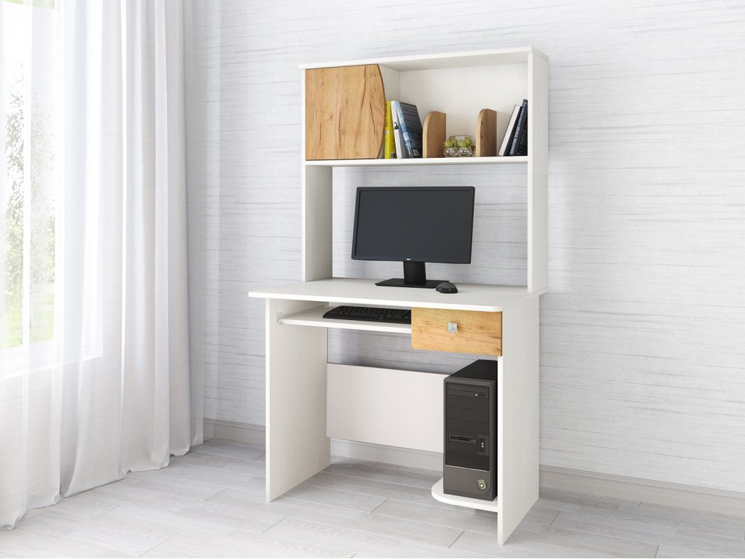 Стол компьютерный Грета-4, белый/дуб крафт