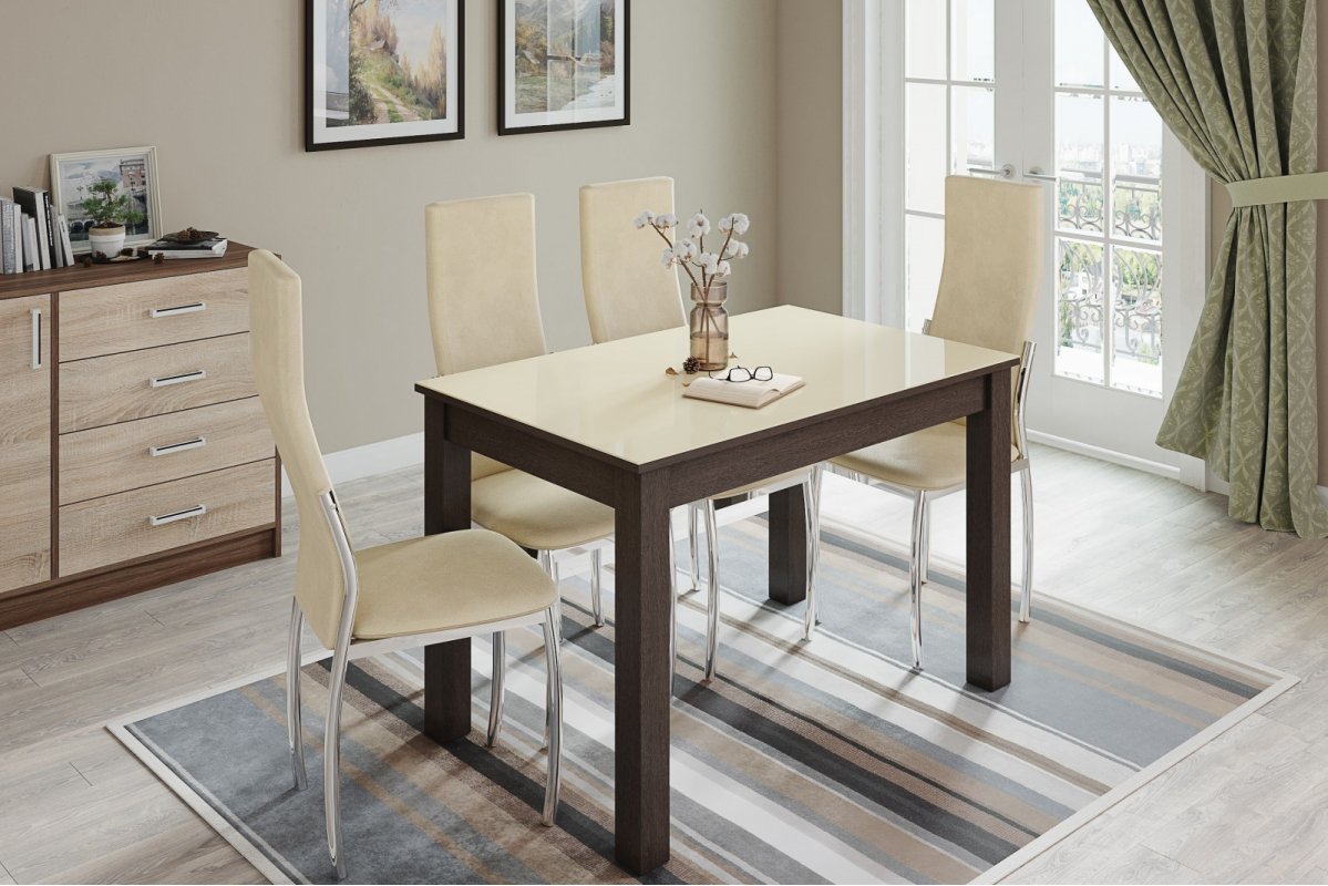 Стол обеденный Норман 60, венге/лакобель ваниль Стол обеденный Норман 60, венге/лакобель ваниль