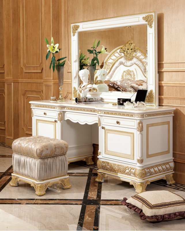 Е62 МОНАРХ ТУАЛЕТНЫЙ СТОЛИК с зеркалом, цвет-white gold